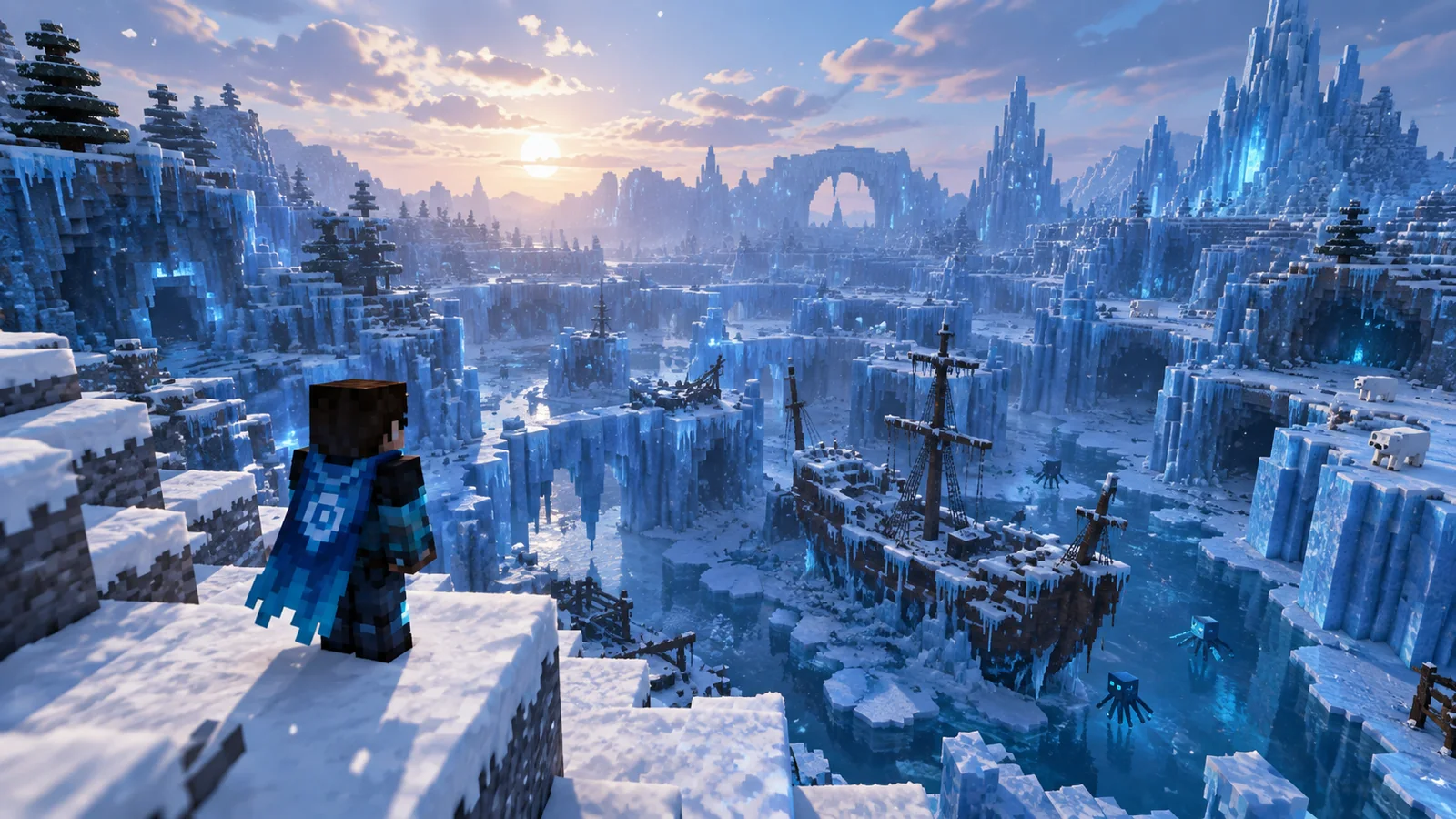 Aquamirae Mod Ice Maze gameplay panorama with frozen ocean terrain