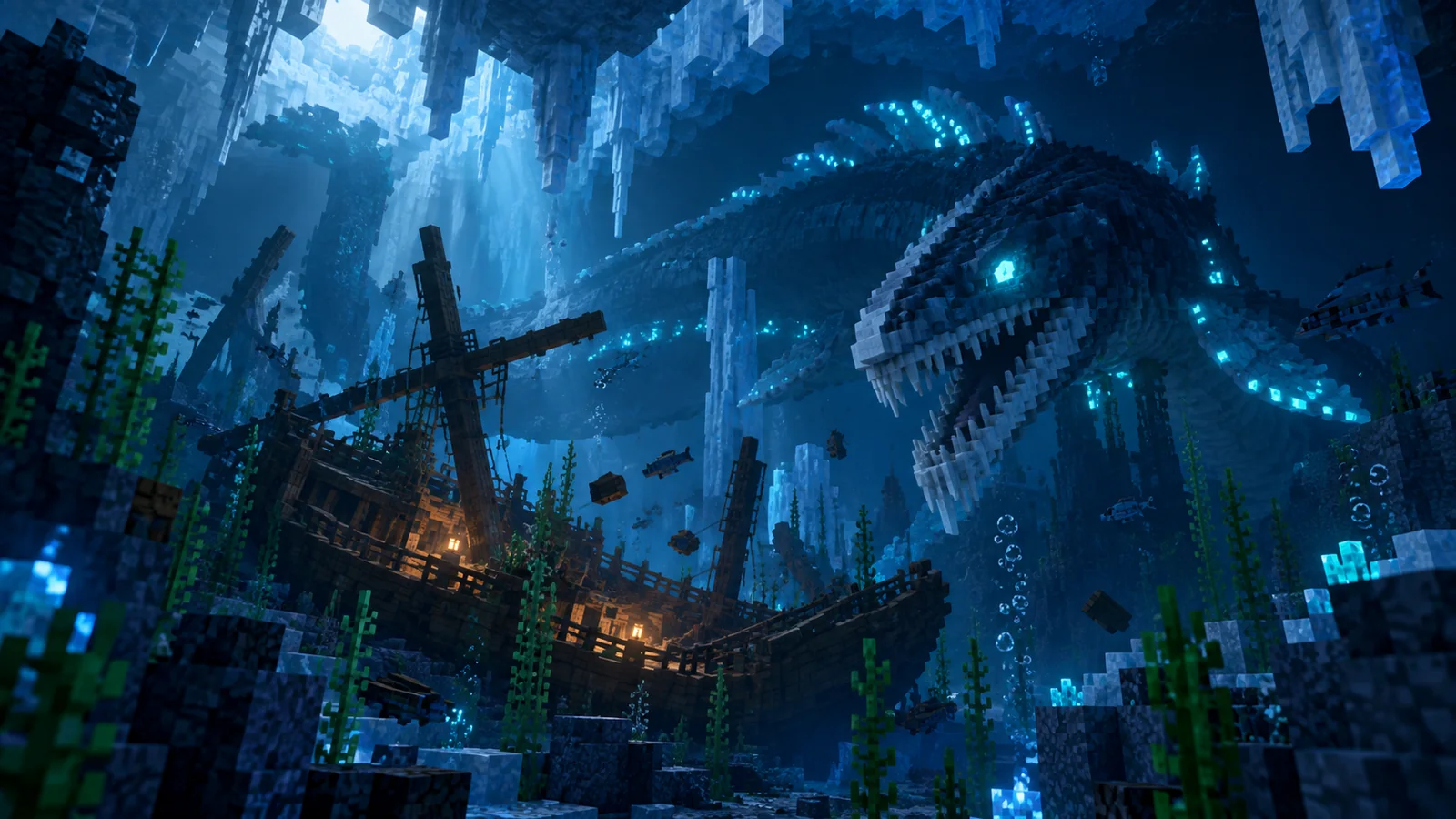 Aquamirae Mod leviathan in the submerged Ship Graveyard