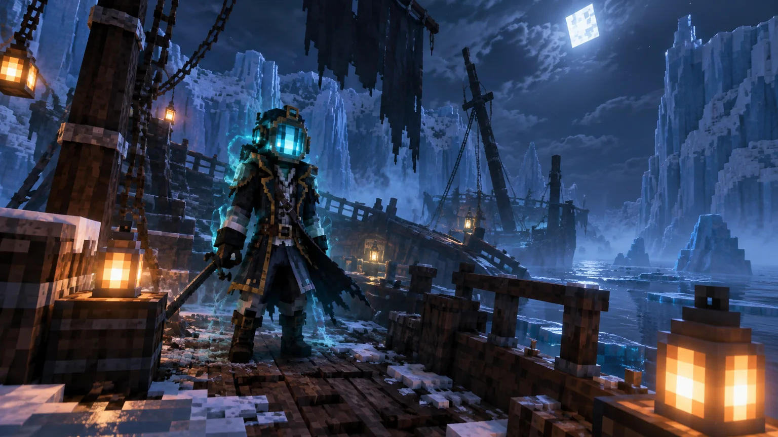 Aquamirae Mod ghost ship encounter in the frozen ocean